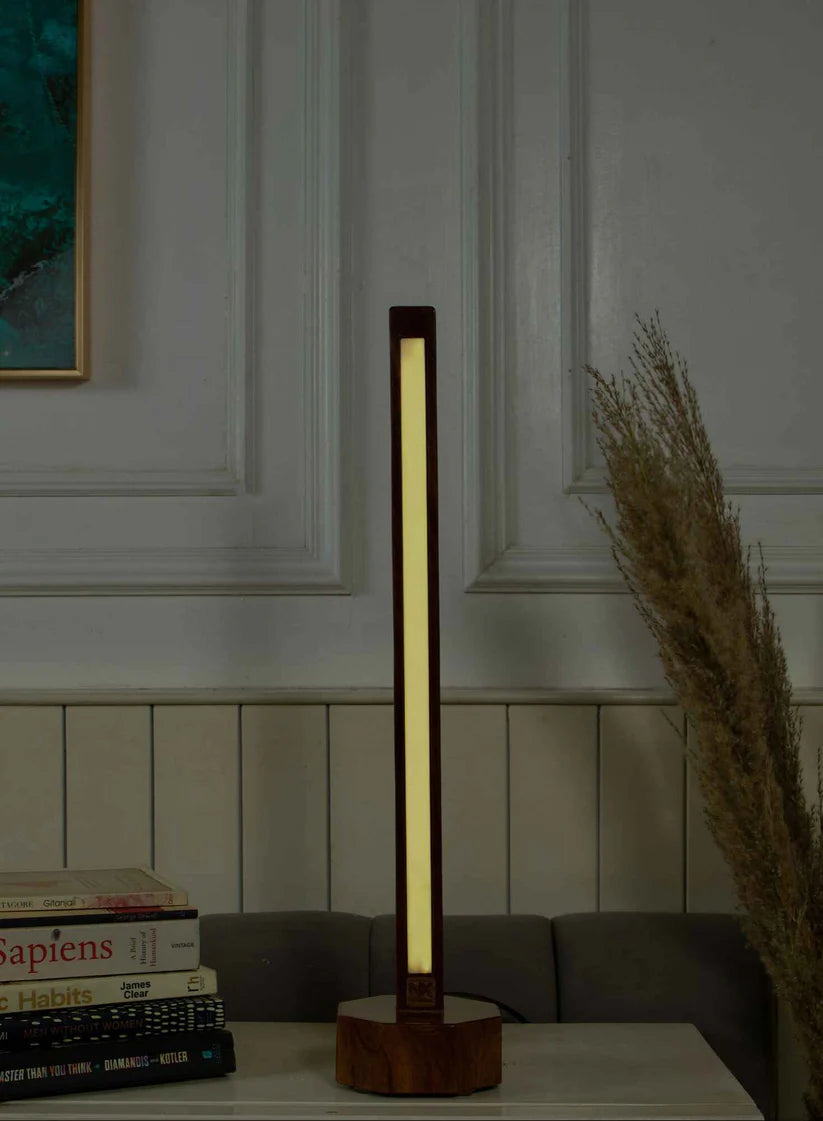 Sleek Sheesham Floor Lamp With Pentagon Base