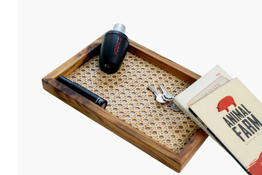 Natural Rattan & Teak Tray – Handmade Elegance (Medium)