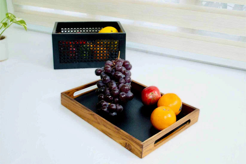 Premium Teak & Leather Tray