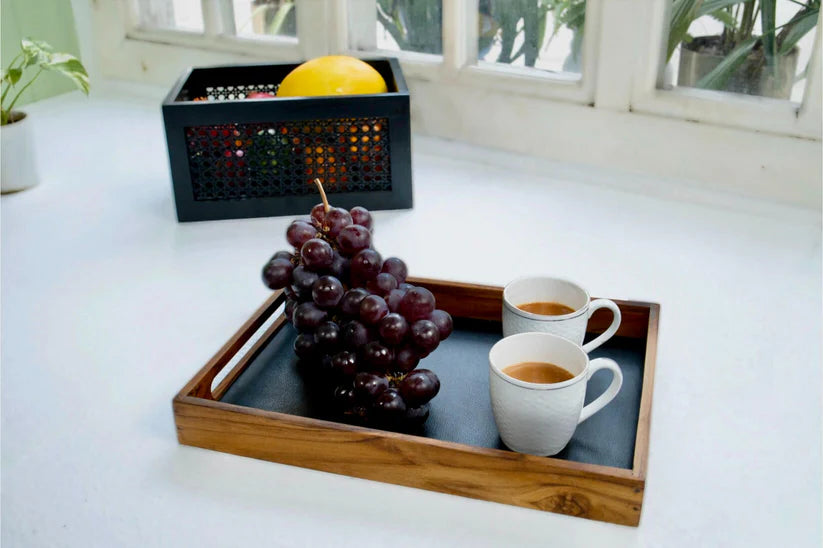 Premium Teak & Leather Tray