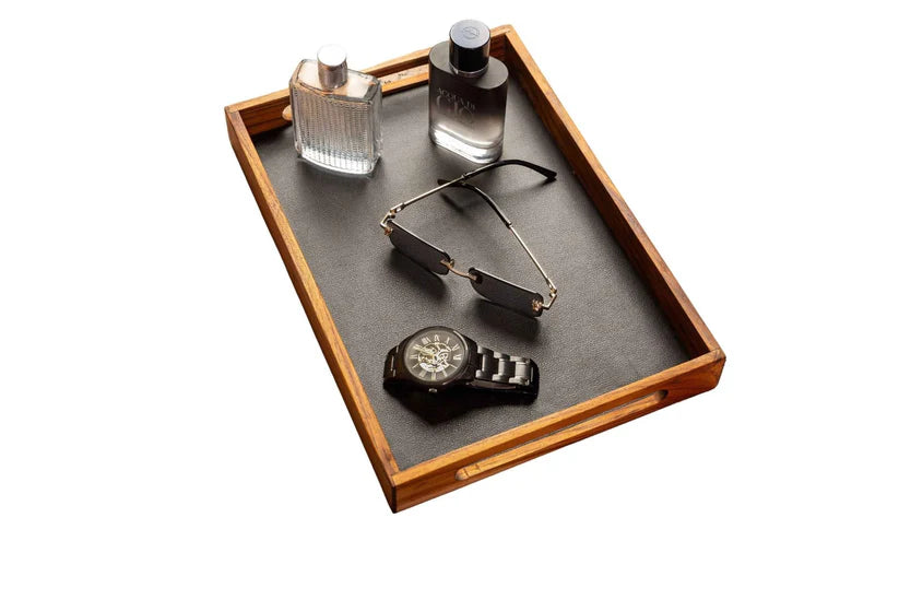 Premium Teak & Leather Tray