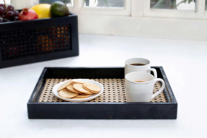 Rattan & Teak Tray – Rustic & Chic (Large)