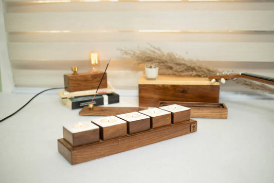 Rosewood Tea Light Holders | Minimalist Candlelight Decor | Set of 5