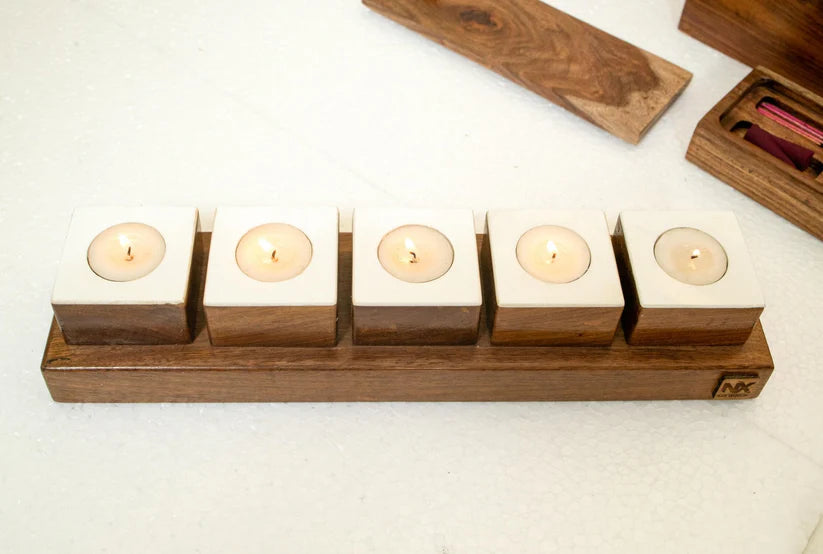 Rosewood Tea Light Holders (Set of 5)