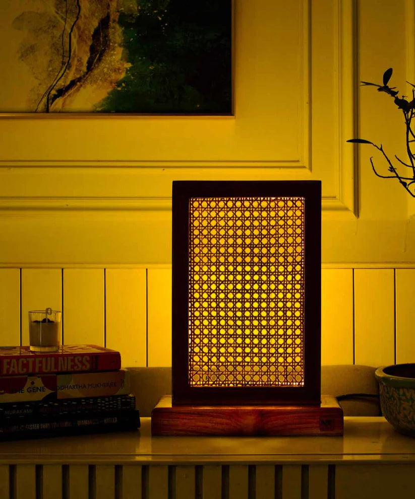 Teak Wood & Cane Table Lamp
