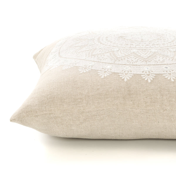 Twilight Cushion Cover With Mirror Work In Ivory