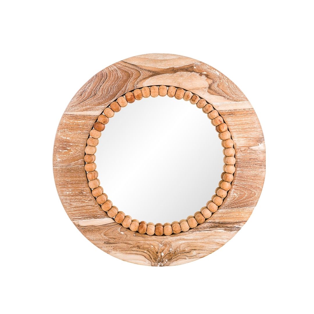 Solid Wood Earthy Round Wall Mirror