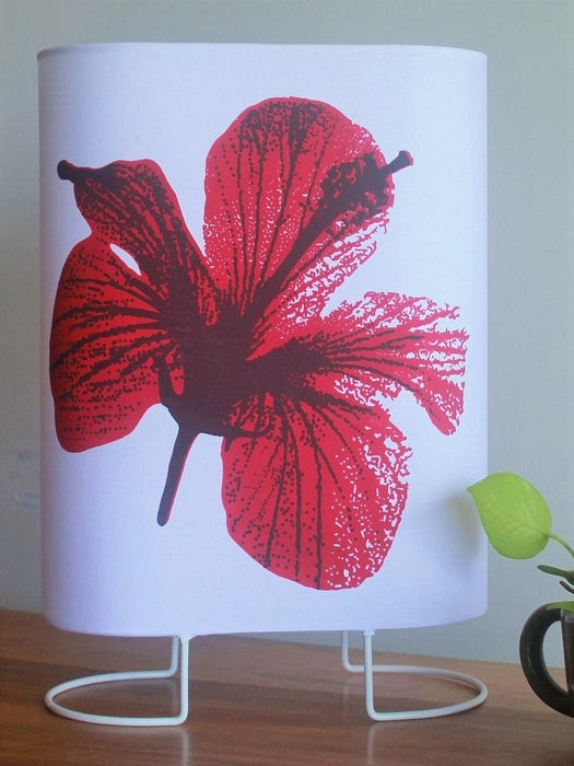 Red Hibiscus Oval Table Lamp