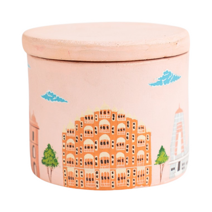 Hand Painted Terracotta Candle With Lid