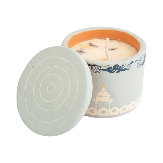 Hand Painted Terracotta Candle With Lid