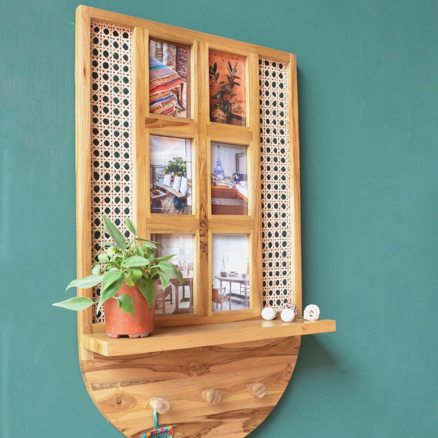 Window Teak Wood Wall Mounted Photo Frame