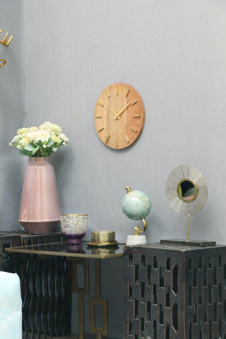 Walnut Brass Wall Clock