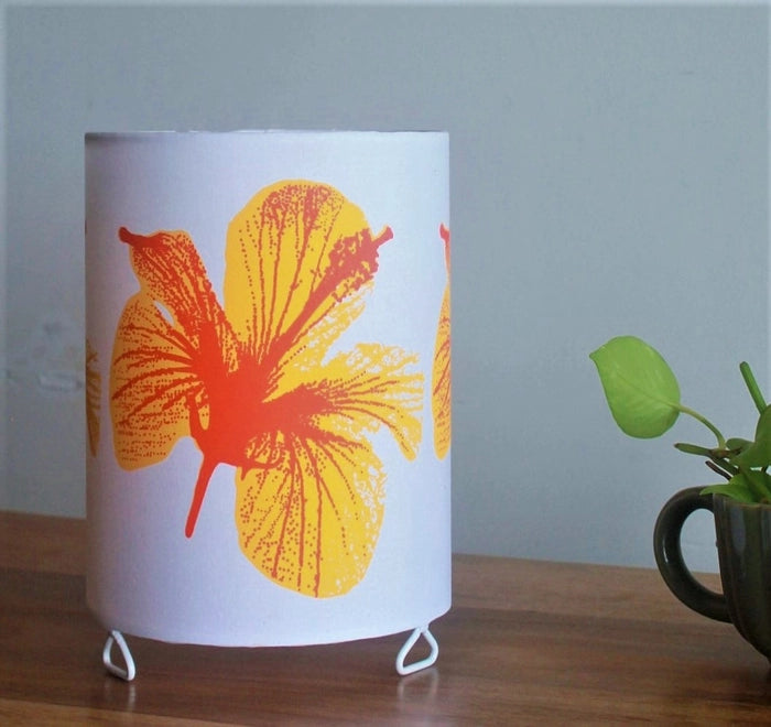 Round Orange Hibiscus Table Lamp