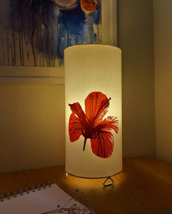Round Red Hibiscus Table Lamp